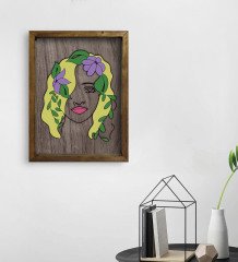 BK Home Woman Line Tasarımlı Doğal Masif Ahşap Çerçeveli Tablo 45x65cm-7