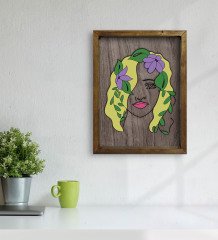 BK Home Woman Line Tasarımlı Doğal Masif Ahşap Çerçeveli Tablo 45x65cm-7
