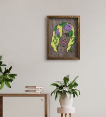 BK Home Woman Line Tasarımlı Doğal Masif Ahşap Çerçeveli Tablo 45x65cm-7