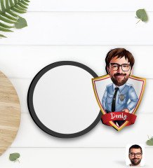 Kişiye Özel Erkek Polis Karikatürlü Ahşap Bardak Altlığı-1