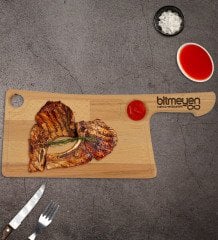 Restoran & Cafe & Barlara Özel Satır Tasarımlı Doğal Masif Ahşap Yemek Sunum Tabağı