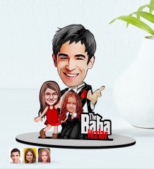Kişiye Özel Godfather Baba ve Kızlar Karikatürlü Ahşap Biblo Model-1