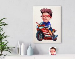 Kişiye Özel Motorcu Çocuk Karikatürlü Kanvas Tablo 30x50cm-1