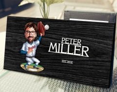 BK Gift Kişiye Özel Erkek Beyzbol Karikatürlü Kabartma Tasarım Antik Siyah (Ebony) Ahşap Tabela-2, Dekoratif Tabela, Rustik Ev Dekorasyonu, Duvar Dekoru