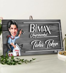 BK Gift Kişiye Özel Gayrimenkul Karikatürlü Gri Dekoratif Ahşap Tabela-2