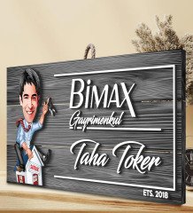 BK Gift Kişiye Özel Gayrimenkul Karikatürlü Gri Dekoratif Ahşap Tabela-2