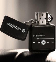 Kişiye Özel İsimli Spotify Barkodlu Siyah Benzinli Metal Çakmak-1