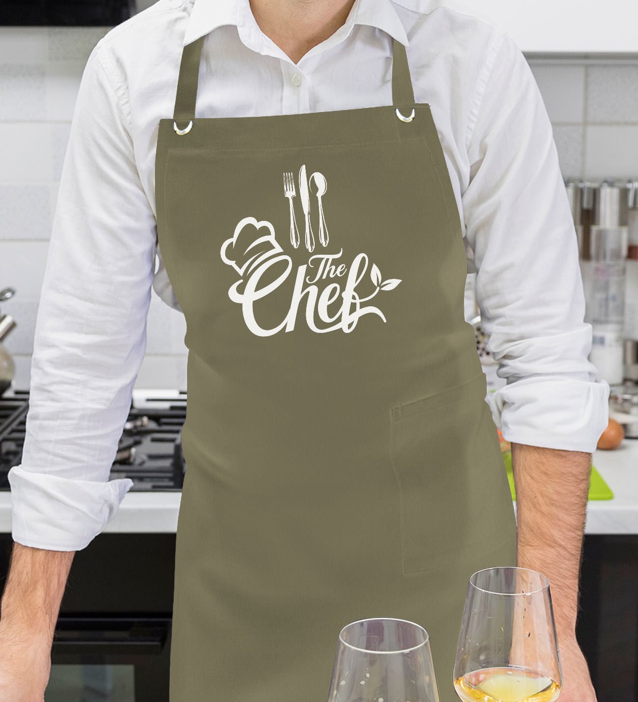 BK Gift Profesyonel Chef Tasarımlı Haki Yeşil Mutfak Önlüğü, Aşçı Önlüğü, Şef Önlüğü, Ev Hediyesi, Arkadaşa Hediye-3