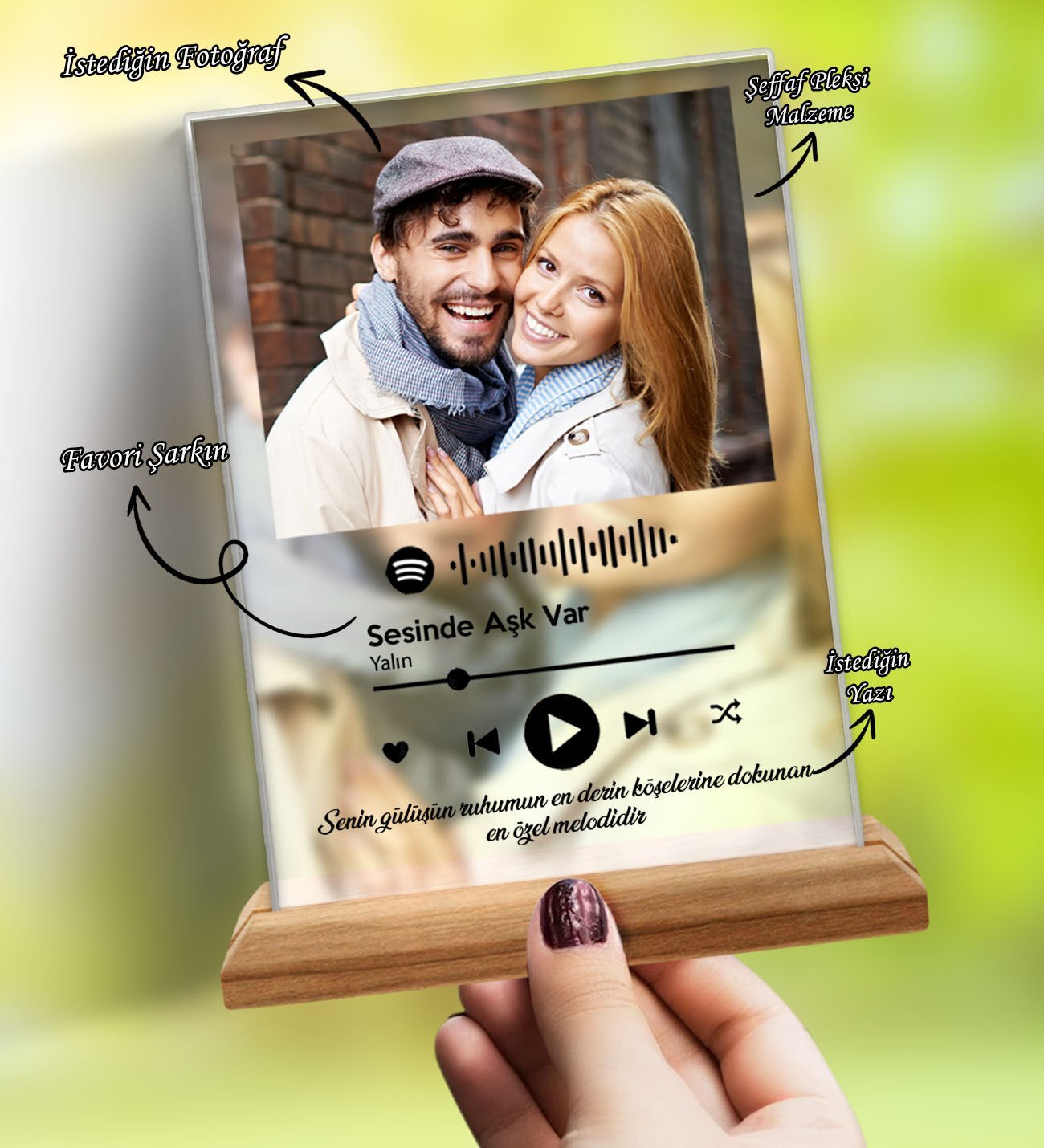 Kişiye Özel Kendin Tasarla Fotoğraflı Spotify Şarkı Barkodlu Masaüstü Plak 18x13cm, Arkadaşa Hediye, Sevgiliye Hediye