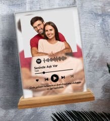 Kişiye Özel Kendin Tasarla Fotoğraflı Spotify Şarkı Barkodlu Masaüstü Plak 18x13cm, Arkadaşa Hediye, Sevgiliye Hediye