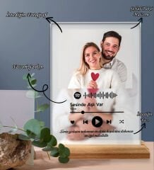 Kişiye Özel Kendin Tasarla Fotoğraflı Spotify Şarkı Barkodlu Masaüstü Plak 18x13cm, Arkadaşa Hediye, Sevgiliye Hediye