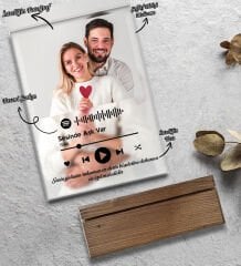 Kişiye Özel Kendin Tasarla Fotoğraflı Spotify Şarkı Barkodlu Masaüstü Plak 18x13cm, Arkadaşa Hediye, Sevgiliye Hediye