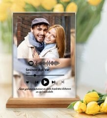 Kişiye Özel Kendin Tasarla Fotoğraflı Spotify Şarkı Barkodlu Masaüstü Plak 18x13cm, Arkadaşa Hediye, Sevgiliye Hediye
