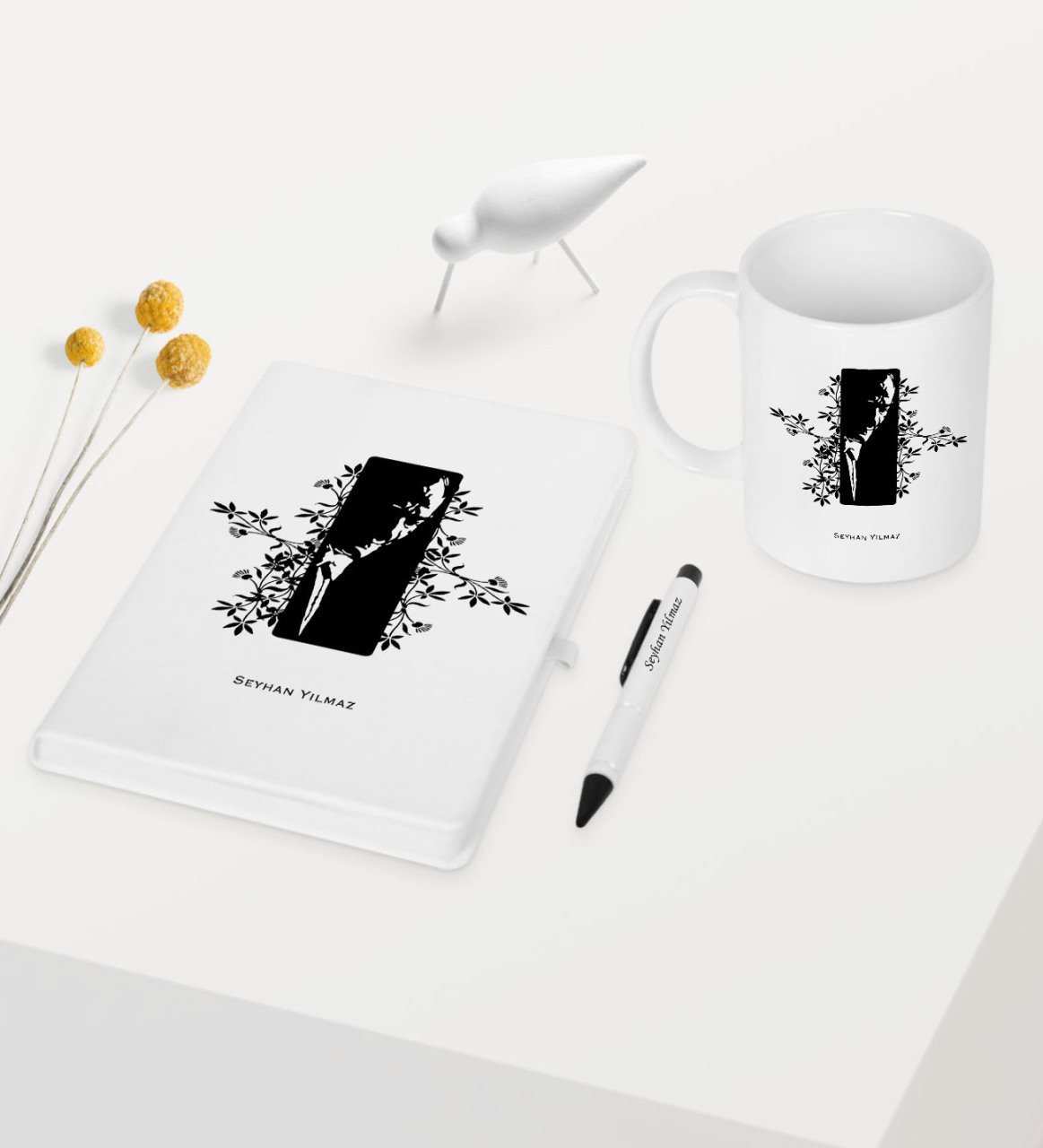 Kişiye Özel Atatürk Temalı Beyaz Defter Kalem Kupa Seti - 8