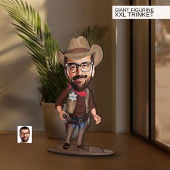 BK Gift Kişiye Özel Kovboy Karikatürlü Büyük Boy Ahşap Biblo-2 Arkadaşa Hediye , Sevgiliye Hediye, Kişiye Özel Biblolar