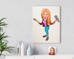 Kişiye Özel Şarkı Söyleyen Kız Karikatürlü Kanvas Tablo 30x50cm-1
