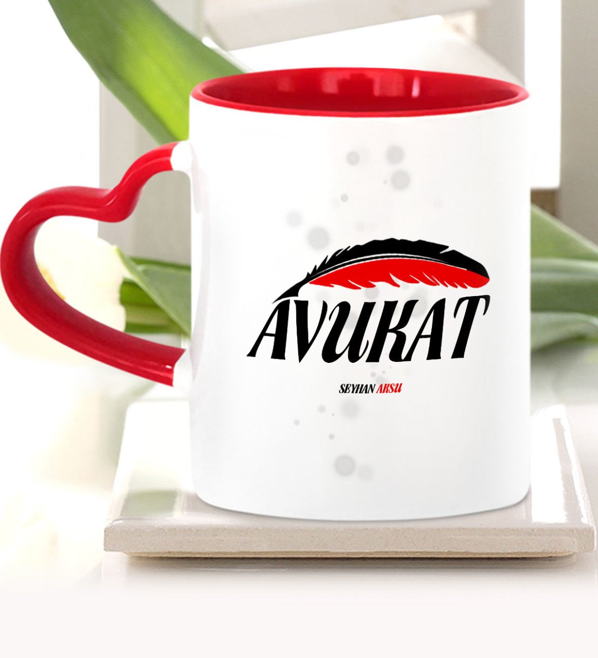Kişiye Özel Mesleki Avukat Kırmızı Kalpli Kupa Bardak - 12
