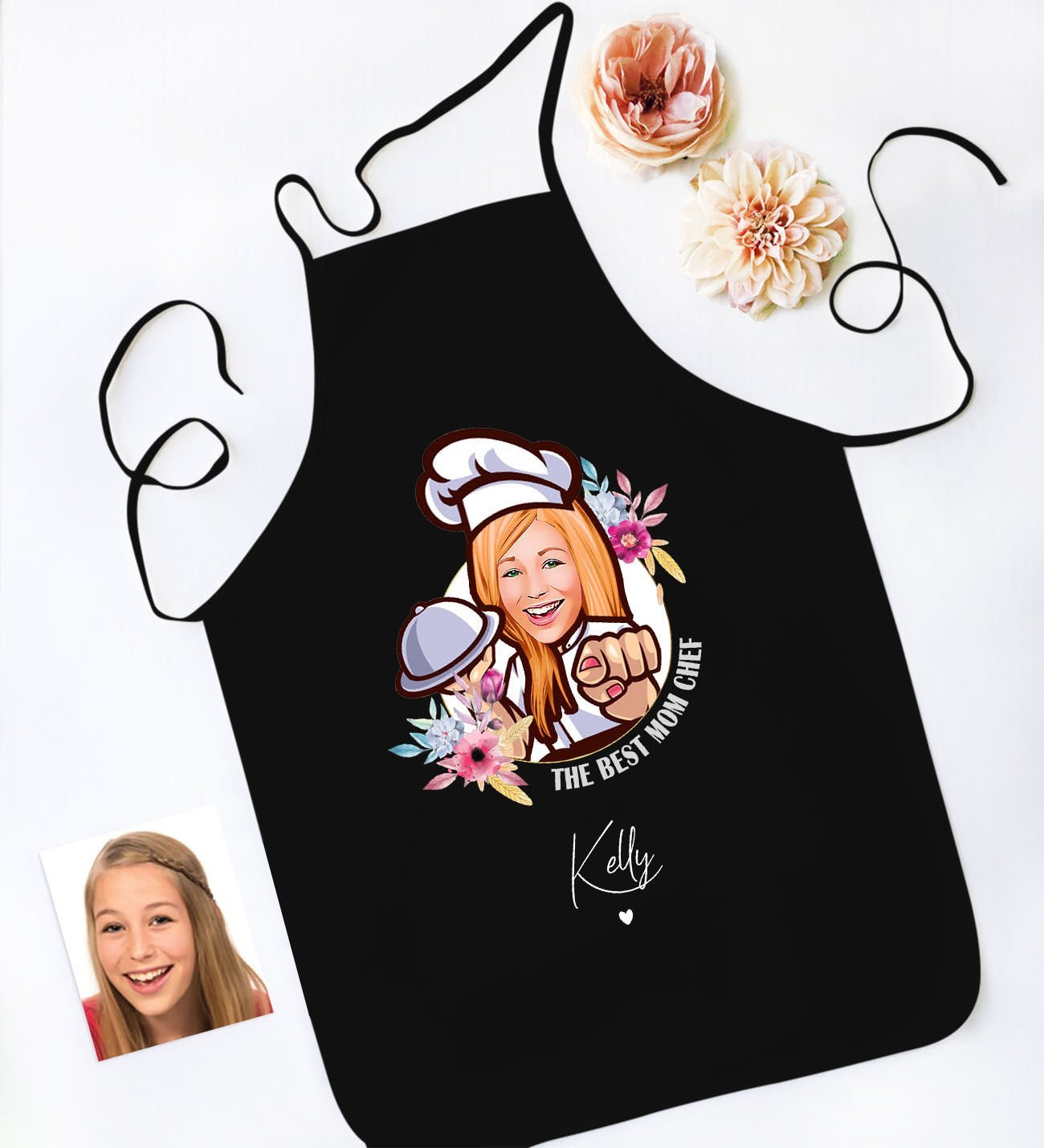 BK Gift Kişiye Özel Karikatürlü Anneler Günü Tasarımlı Siyah Mutfak Önlüğü, Aşçı Önlüğü, Şef Önlüğü, Anneye Hediye-10