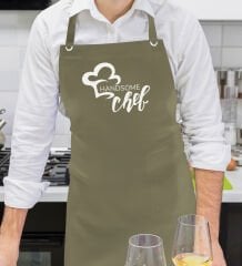 BK Gift Profesyonel Chef Tasarımlı Haki Yeşil Mutfak Önlüğü, Aşçı Önlüğü, Şef Önlüğü, Ev Hediyesi, Arkadaşa Hediye-4