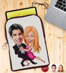 Kişiye Özel Sevgililer Karikatürlü Taşınabilir Koruyucu Tablet Kılıfı & Organizer Çanta - Bordo-13