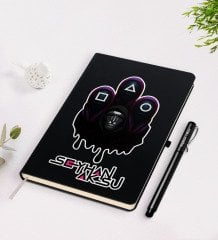Kişiye Özel Squid Game Tasarımlı Siyah Defter ve Kalem Seti-3