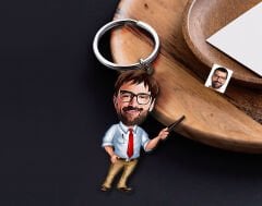 BK Gift Kişiye Özel Öğretmen Karikatürlü Ahşap Anahtarlık-2 Sevgiliye Hediye, Arkadaşa Hediye, Doğum Günü Hediyesi