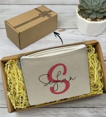 BK Gift Kişiye Özel İsimli Keten Makyaj Çantası-8, Anneler Günü Hediyesi, Doğum Günü Hediyesi, Sevgiliye Hediye