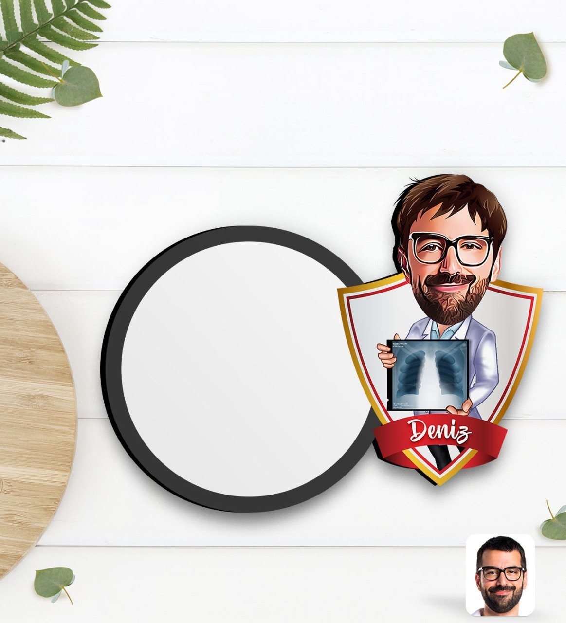 Kişiye Özel Erkek Radyolojist Karikatürlü Ahşap Bardak Altlığı-1