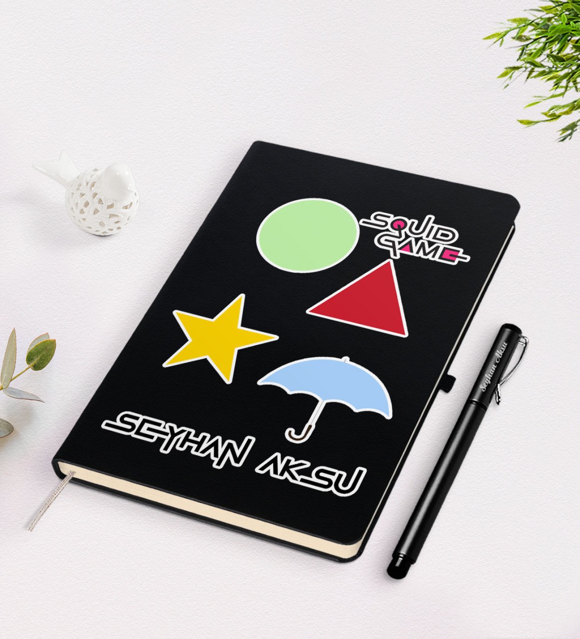 Kişiye Özel Squid Game Tasarımlı Siyah Defter ve Kalem Seti-4