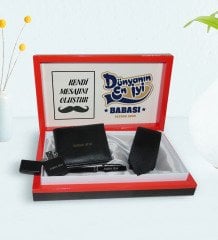 Kişiye Özel Dünyanın En İyi Babası Tasarımlı Mesajlı Kutuda Cüzdan Kravat Çakmak ve Kalem Hediye Seti-2