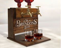 BK Gift Kişiye Özel Kabartma İsimli Çift Musluklu Doğal Ahşap Viski Standı, İçki Standı, Doğum Günü Hediyesi, Ev Hediyesi, Erkek Hediye-10