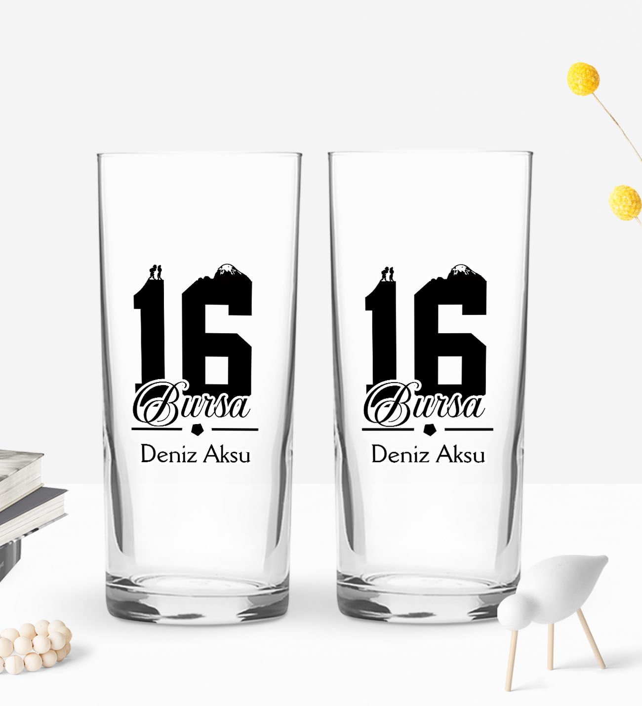 BK Gift Kişiye Özel İsimli DTF Bursa Plaka Şehir Tasarımlı İkili Rakı Bardağı Seti, Arkadaşa Hediye, Sevgiliye Hediye