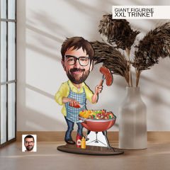 BK Gift Kişiye Özel Mangalcı Karikatürlü Büyük Boy Ahşap Biblo-1 Arkadaşa Hediye , Sevgiliye Hediye, Kişiye Özel Biblolar