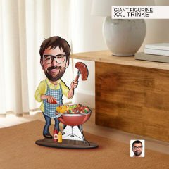 BK Gift Kişiye Özel Mangalcı Karikatürlü Büyük Boy Ahşap Biblo-1 Arkadaşa Hediye , Sevgiliye Hediye, Kişiye Özel Biblolar