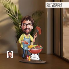 BK Gift Kişiye Özel Mangalcı Karikatürlü Büyük Boy Ahşap Biblo-1 Arkadaşa Hediye , Sevgiliye Hediye, Kişiye Özel Biblolar