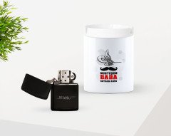 Kişiye Özel Babalar Günü Hediyesi Muhteşem Baba Tasarımlı Seramik Kül Tablası ve Benzinli Çakmak Seti-1