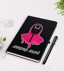 Kişiye Özel Squid Game Tasarımlı Siyah Defter ve Kalem Seti-5