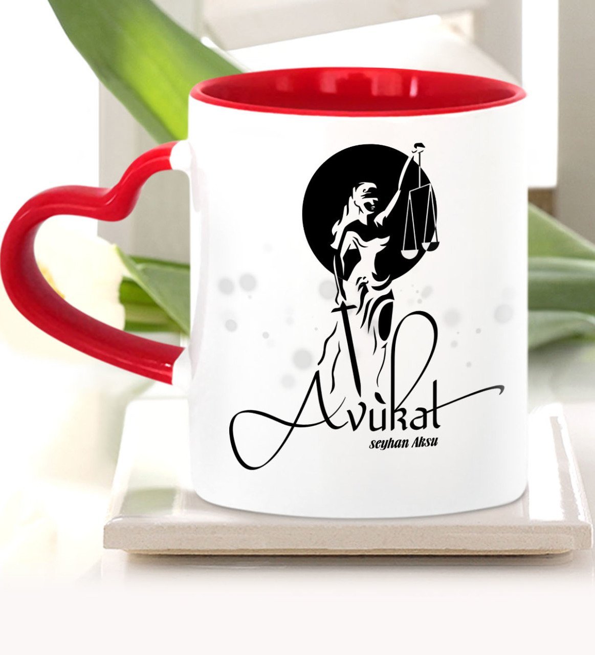 Kişiye Özel Mesleki Avukat Kırmızı Kalpli Kupa Bardak - 15