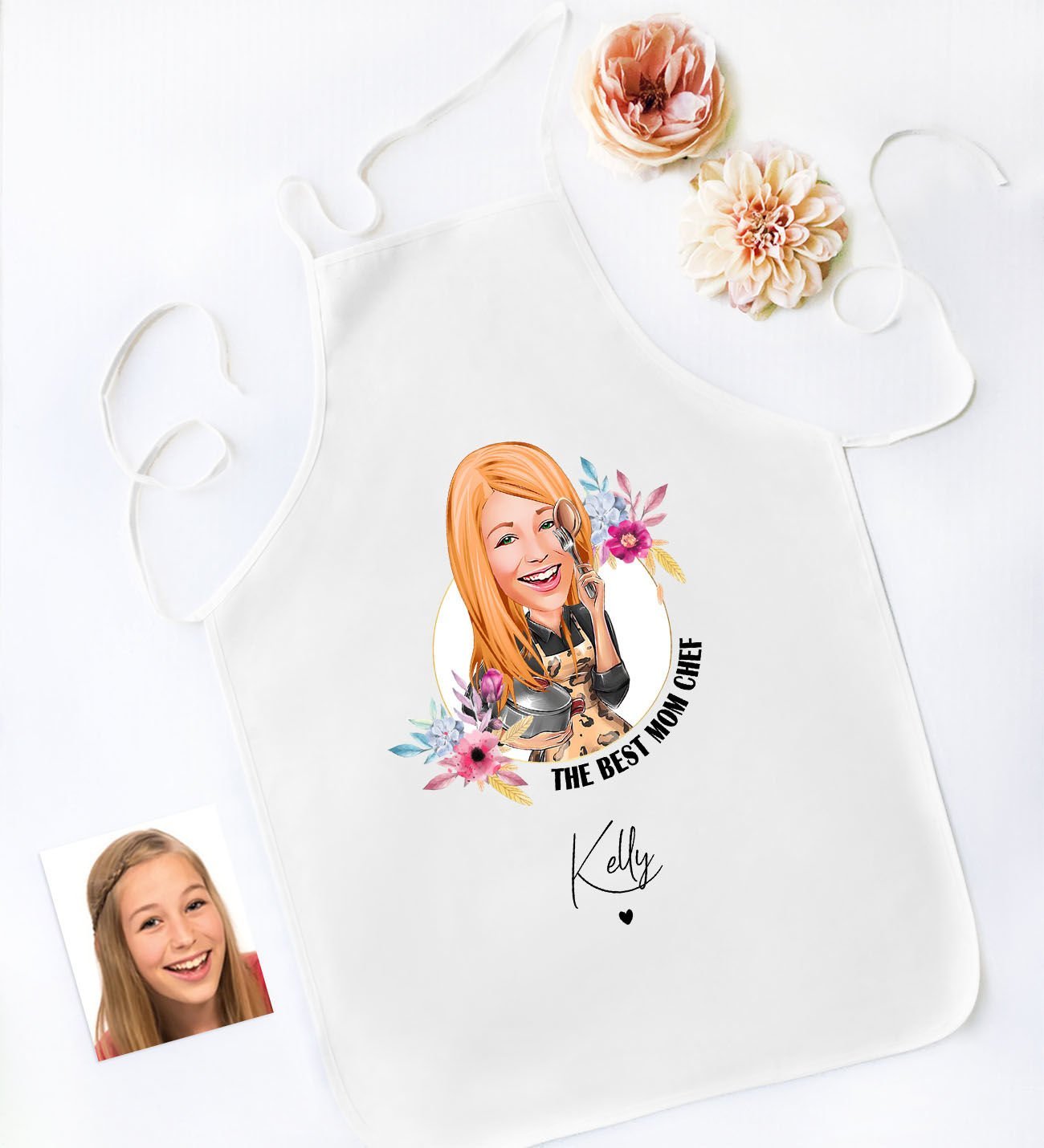 BK Gift Kişiye Özel Karikatürlü Anneler Günü Tasarımlı Beyaz Mutfak Önlüğü, Aşçı Önlüğü, Şef Önlüğü, Anneye Hediye-3