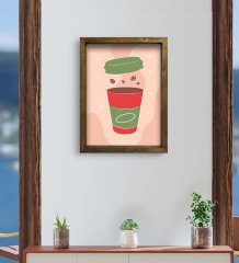 BK Gift Cafe & Bar & Restaurant Konseptli Doğal Masif Ahşap Çerçeveli Tablo 45x65cm-82