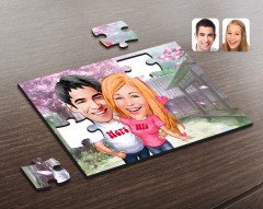 Kişiye Özel Sevgililer Karikatürlü Ahşap Puzzle-5