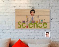 Kişiye Özel Erkek Fen Bilimleri Öğretmeni Karikatürlü Otantik Ahşap Palet Tablo