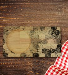 Kişiye Özel Mermer Tasarımlı Doğal Ahşap Tabaklı Seramik Fincan Sunum Seti  Model 15