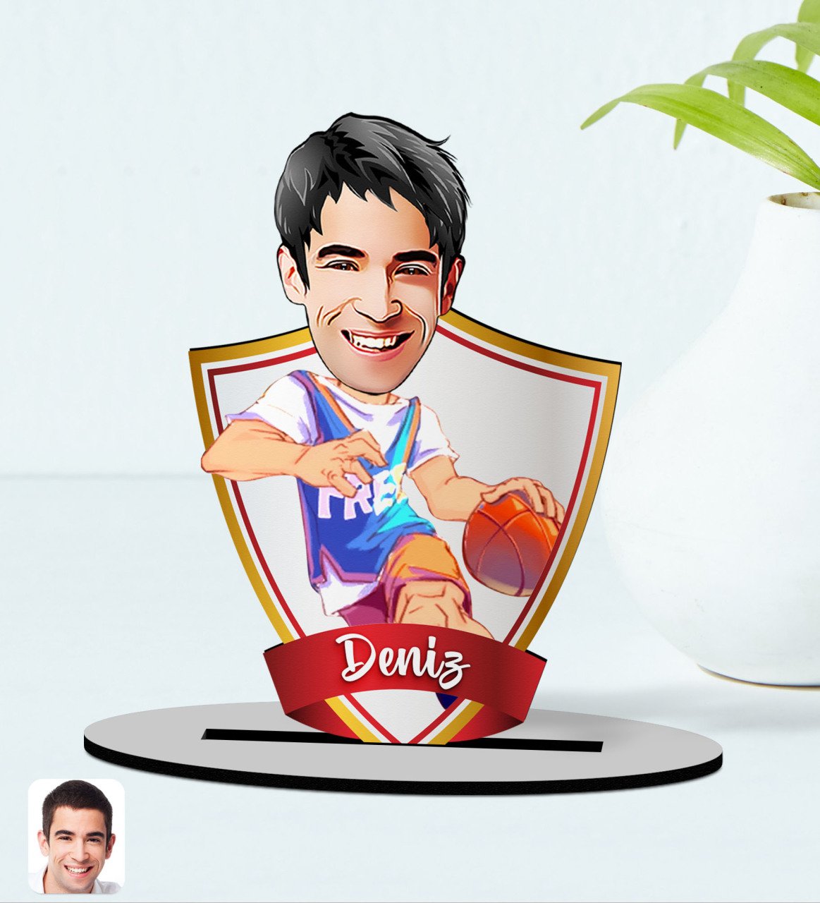 Kişiye Özel İsimli Erkek Basketbolcu Karikatürlü Ahşap Biblo Model-2