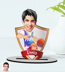 Kişiye Özel İsimli Erkek Basketbolcu Karikatürlü Ahşap Biblo Model-2