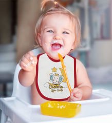 BK Kids Kişiye Özel Uyku Vakti Tasarımlı Kırmızı Bebek Mama Önlüğü-1