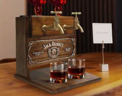 BK Gift Kişiye Özel Kabartma İsimli Çift Musluklu Doğal Ahşap Viski Standı, İçki Standı, Doğum Günü Hediyesi, Ev Hediyesi, Erkek Hediye-12