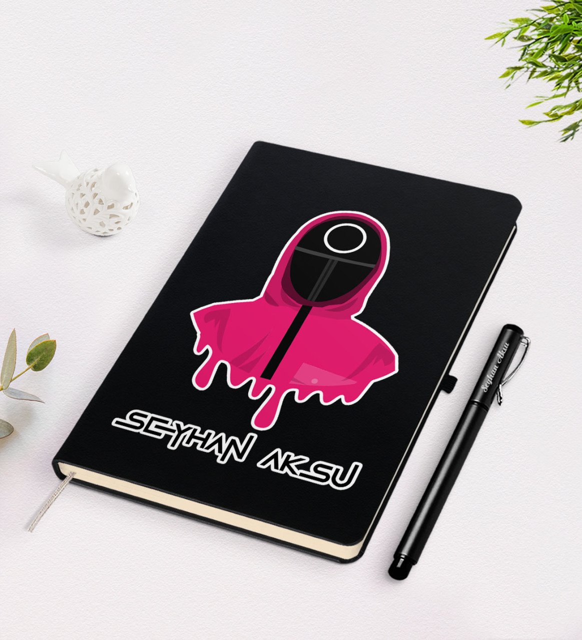 Kişiye Özel Squid Game Tasarımlı Siyah Defter ve Kalem Seti-7
