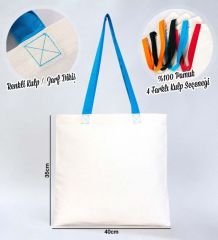 BK Gift I Love Çeşme Turkuaz Renkli Kulp Gabardin Bez Çanta 40x35cm, Baskılı Omuz Çantası, Alışveriş Çantası, Plaj Çantası