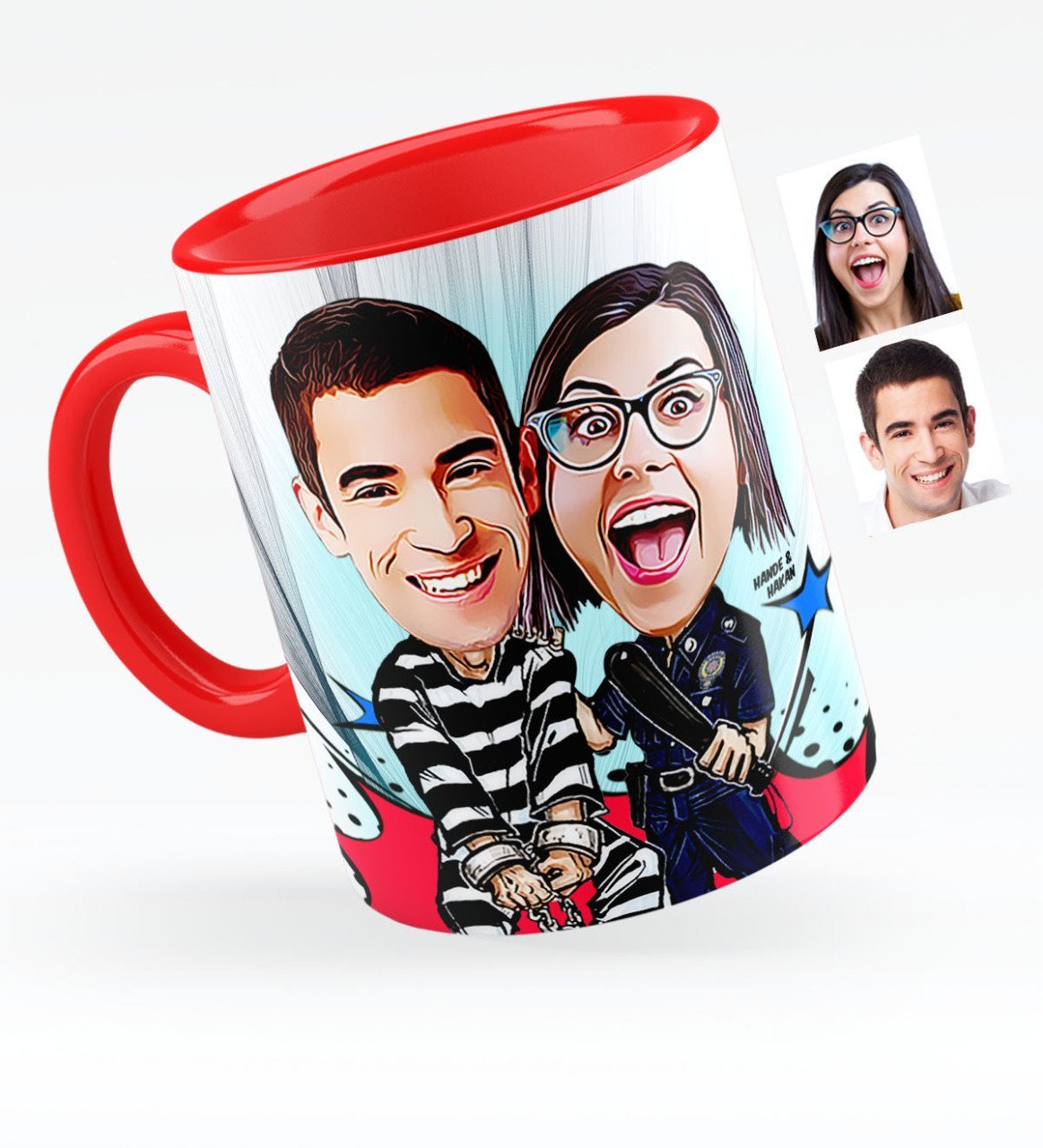 Kişiye Özel Sevgililer Karikatürlü Kırmızı Kupa Bardak - 7